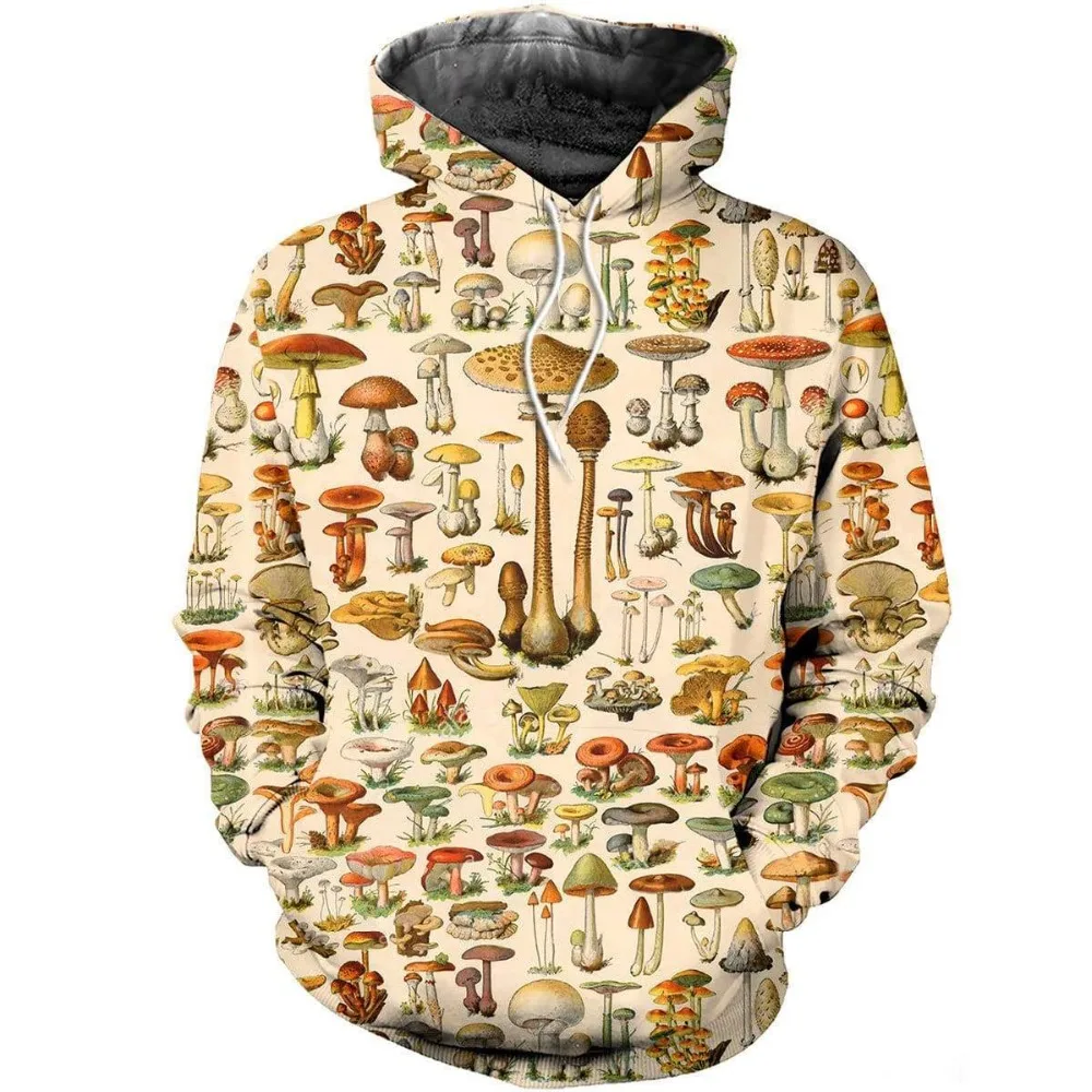 

New Vintage Fashion Mens Hoodies 3D All Over Printed Mushrooms Zip Hoodies/Sweatshirt Harajuku Casual Unisex Streetwear