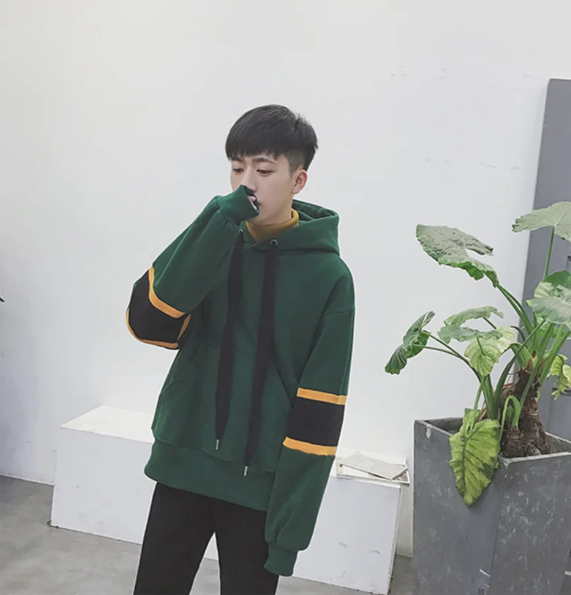 

New hoodies Autumn winter couple Plus velvet thick warm hooded pullover men Fashion Solid color Hong Kong style sweatshirt Tops