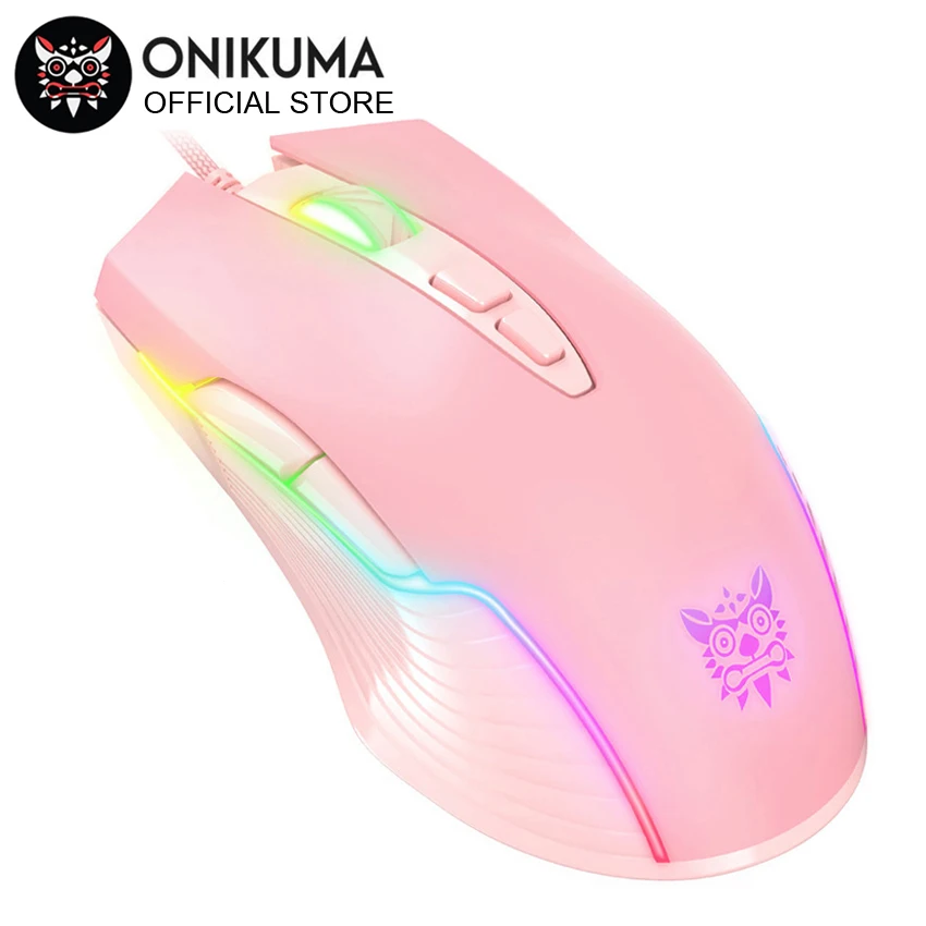 

ONIKUMA 6400 DPI Wired Gaming Mouse Breathing LED Optical USB 7 Buttons Gamer Computer Pink Mice for Laptop PC Desktop