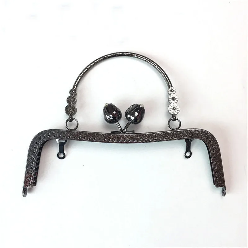 10pcs 20cm Metal Purse Frame Handle for Making Kiss Clasp Lock Rose Head Floral Embossed Bronze Tone Bags Hardware Accessories
