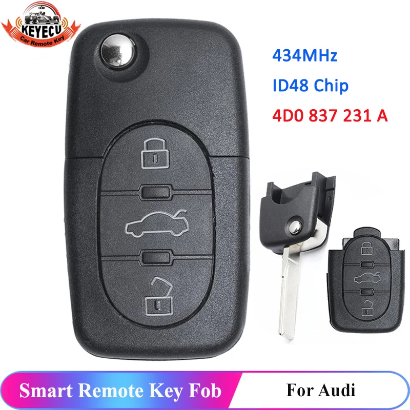 KEYECU 433MHz 3 Button 4D0837231A 4D0 837 231 A Flip Fold ID48 Chip Car Remote Key for AUDI A3 A4 A6 A8 Old Models 1999-2002 | Автомобили