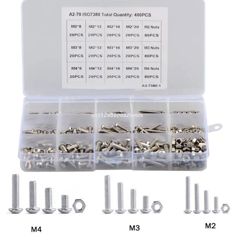 480 шт. набор винтов и гаек 12 размеров болты с шестигранной головкой M2 M3 M4 Прямая