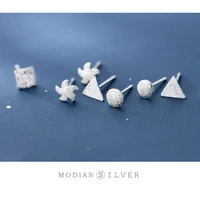 modian star cross heart starfish geometry stud earring for women 925 sterling silver glossy and frosted ear studs fine jewelry