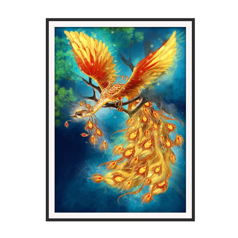 Горячая Распродажа Картина на холсте 5d Алмазное животное Золотой Феникс крыльцо