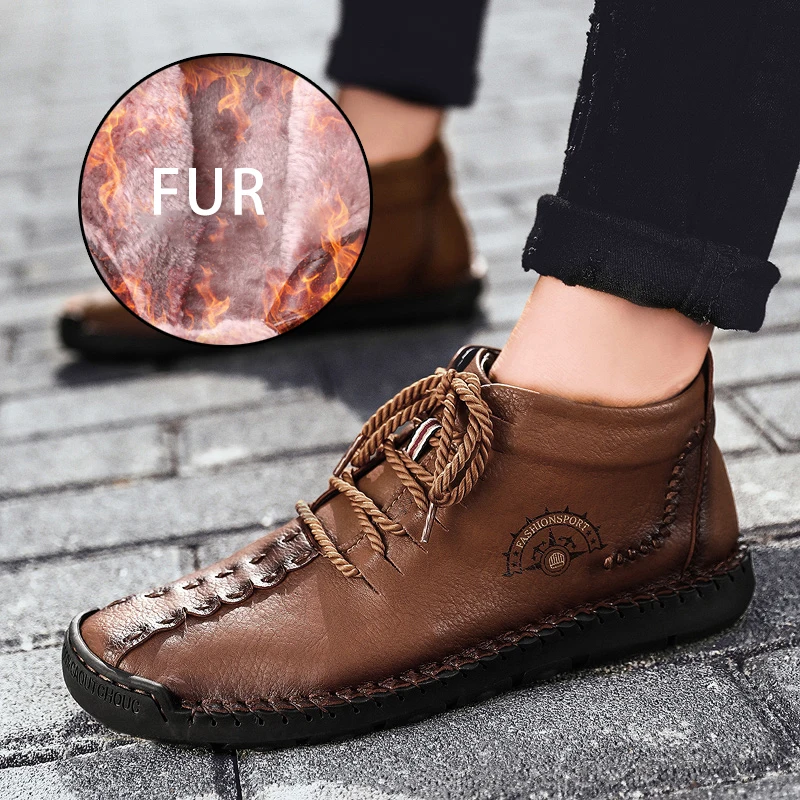 Высококачественные зимние ботинки мужские теплые на меху осенне-зимняя обувь с