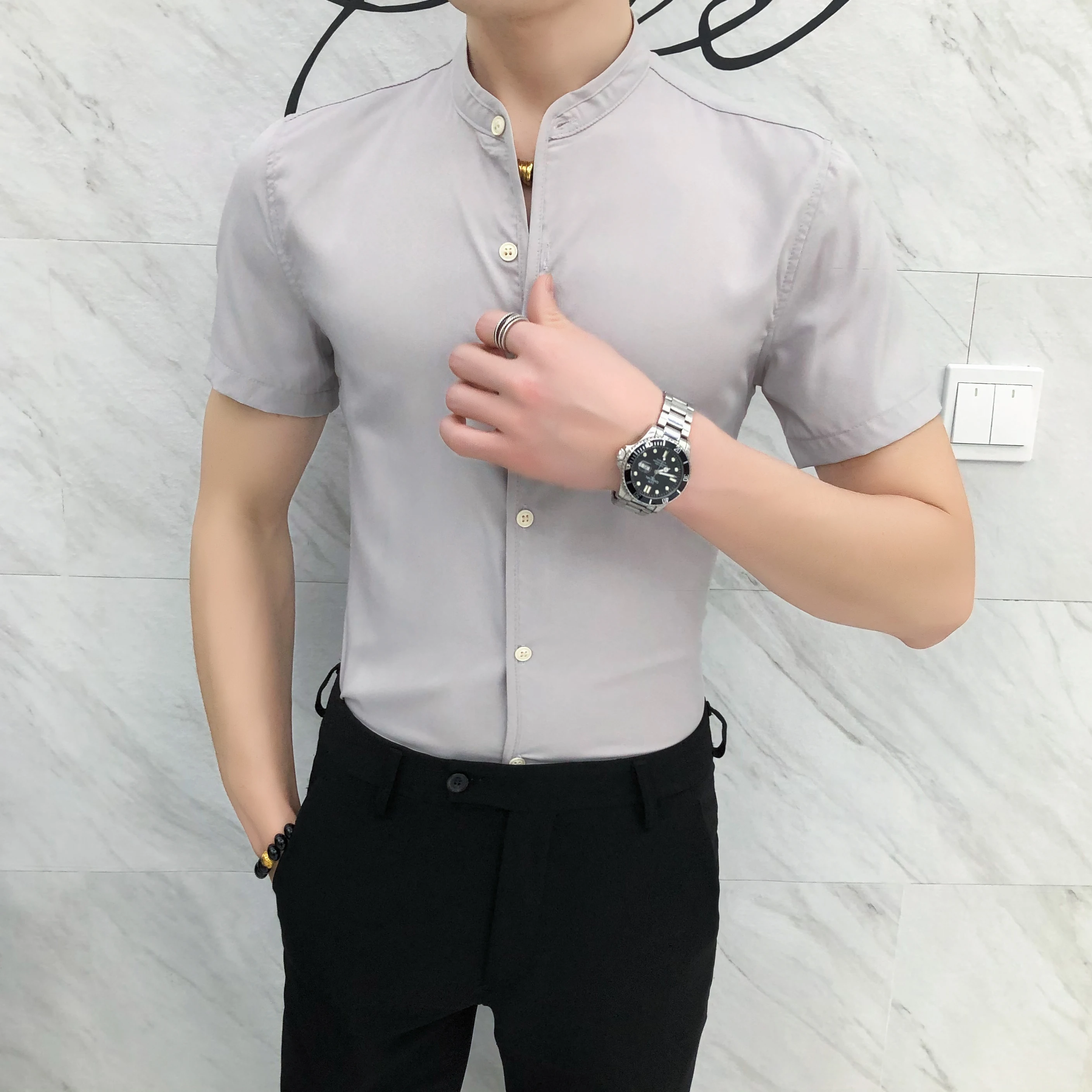 2020 новая трендовая Красивая Мужская рубашка с коротким рукавом и воротником