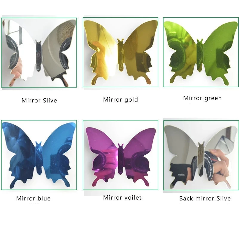 

24Pcs/Set Mirror Wall Stickers 3D Effect Butterflies Wall Decal Art Party Decoration Wedding DIY Home Decors stickers Fridge