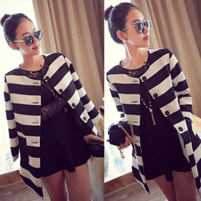 

Black and white stripe printed coat, fashion, outwear jacket