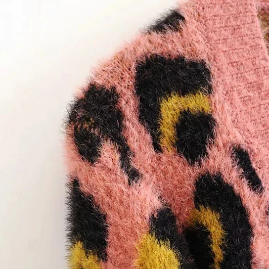 

fashion women knitted cardigan european style loose leopard short sweaters long sleeven V-Neck button sweater autumn 2020 new