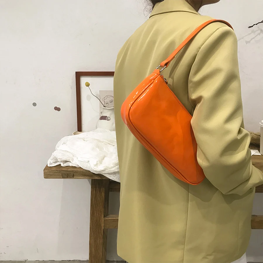

Patent leather Underarm Bag Womens Baguette Handbags Zipper Shoulder Bags Candy Color Hand Bag 2021 New Luxury Bolsa De Hombro