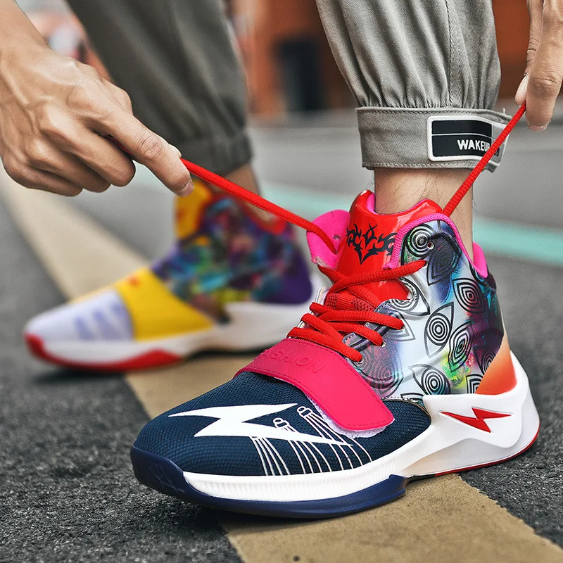 Fashion Mesh Trainers Basketball Shoes High Top Men's Basketball Shoes Colorful Ptinted Designer Shoes Men Zapatillas Baloncesto