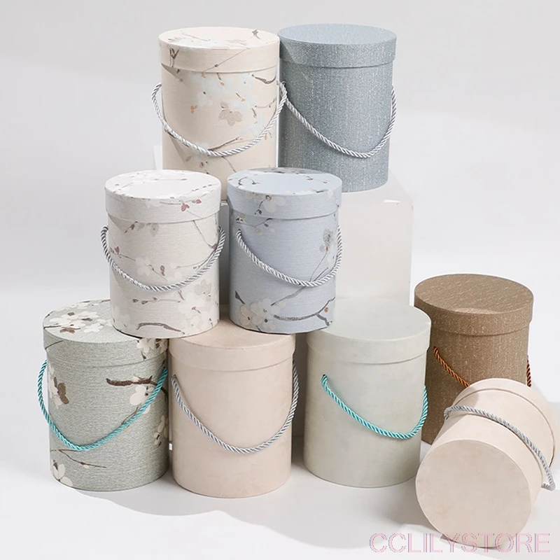 

1pcs Round Flower Paper Boxes Lid Hug Bucket Vase Flower Box Party Wedding Gift Storage Box
