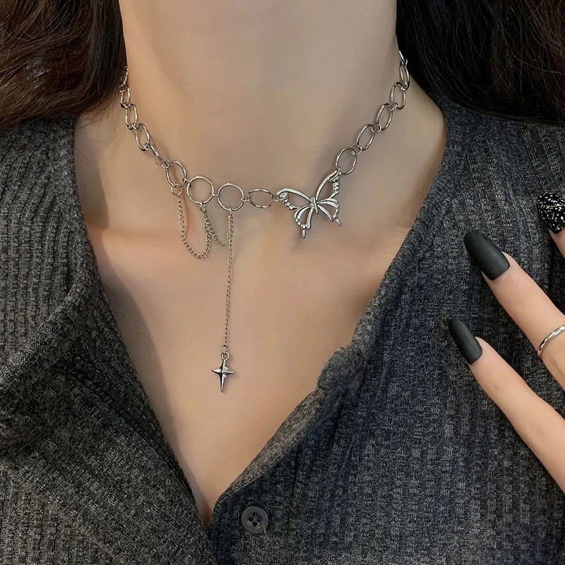 

Punk Butterfly Choker Necklace For Women Gold Silver Color Thick Chain Pendant Necklace Statement Jewelry Chocker Collier Femme