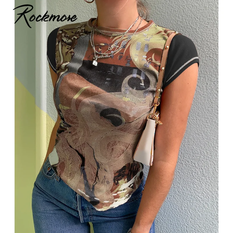 Rockmore винтажный топ с принтом женская футболка коротким рукавом гранж