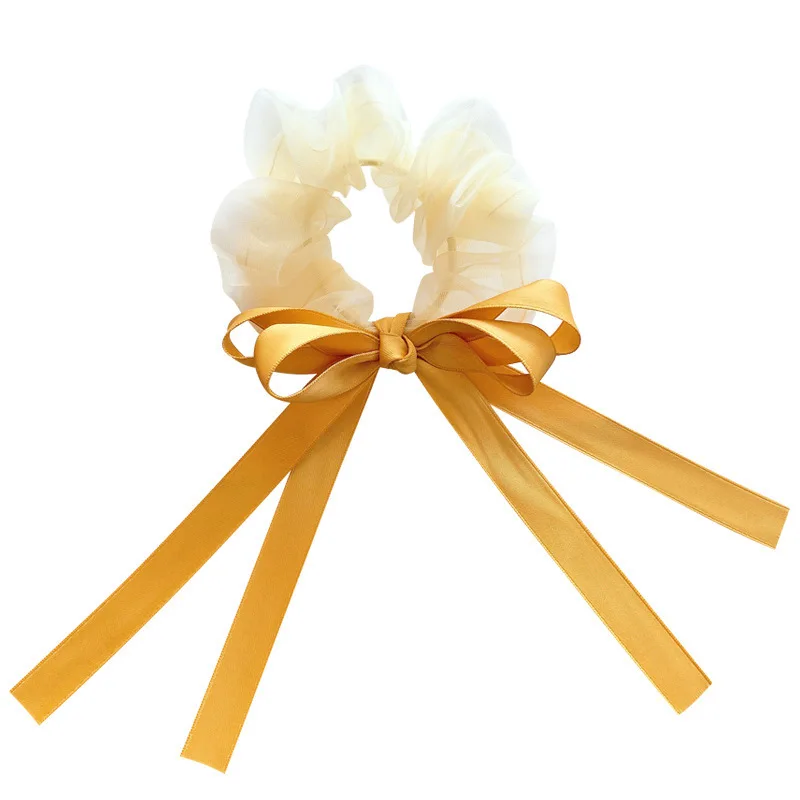 

Net Yarn Pure Color Ladies Streamer Large Intestine Circle Bow Sweet Tie Head Bow Knot Hair Rope Retro Hair Ring Head Rope 2021