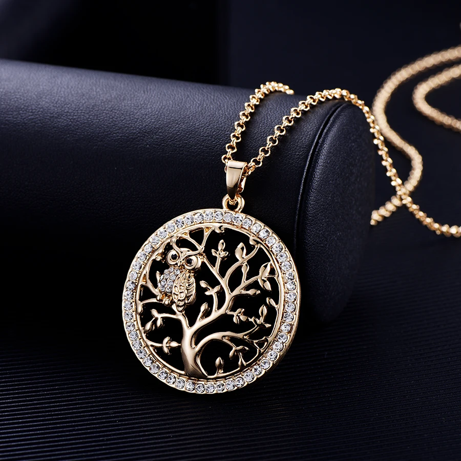 

Small Owl Necklace Tree Of Life Pendant Rose Gold Women Sweater Chain Crystal Long Necklaces & Pendants Statement Jewelry Bijoux