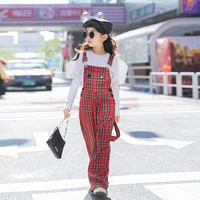 girls overalls autumn children clothing casual kids suspender trousers girls plaid trouser 3 14y teenage pants