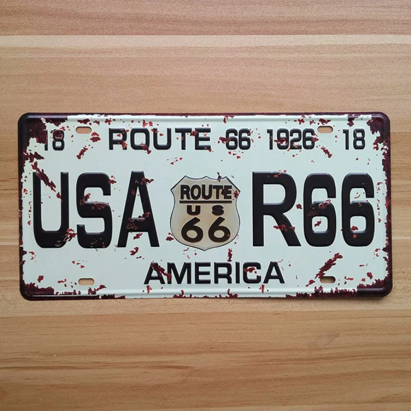 

SYF-A132 Retro license Car plates " USA-R66 Route 66 America " vintage metal tin signs garage painting plaque Sticker 15x30cm