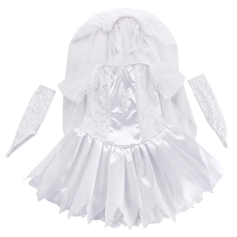 Костюм на Halloween для детей белое платье девушка зомби невесты выпускного вечера