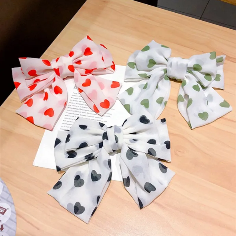 

New Trendy Chiffon Double Love Bow Hairpin Sweet And Fresh Back Head Spring Clip Top Clip Hair Carson Hair Accessories