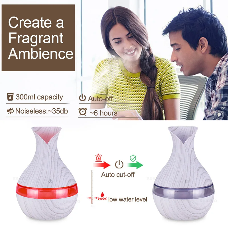 KBAYBO Household Mini Aromatherapy Essential Oil Diffuser Electric Sprayer 300ML Cool Mist Air Humidifier with 7 Color LED Light | Бытовая