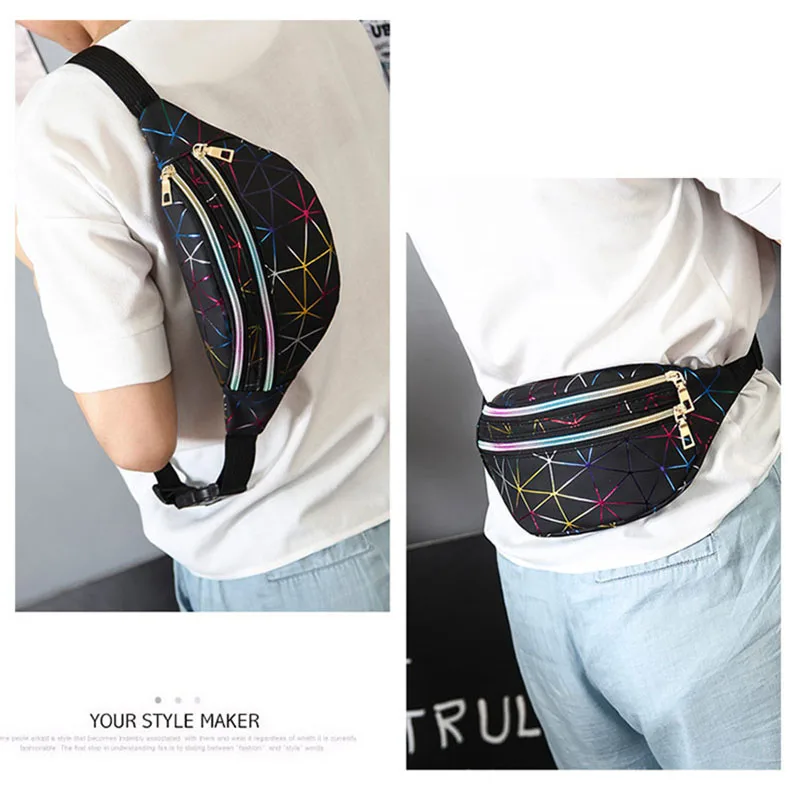 Поясная Сумка для женщин забавная розовая Серебристая Сумочка с геометрическим