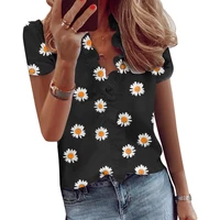 little daisy print short sleeve v neck womens tops streetwear elegant office lady casual loose tshirts femme