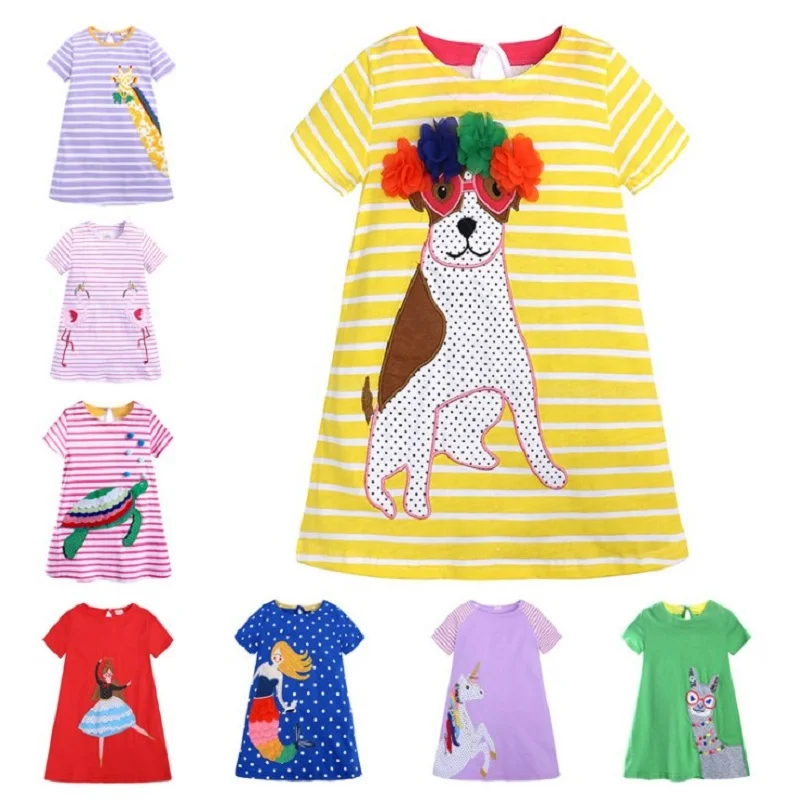 

Baby Cartoon Summer Dresses Short Sleeve Dress Kids Clothes Stripe Girls Beach Children's Clothing Vestidos