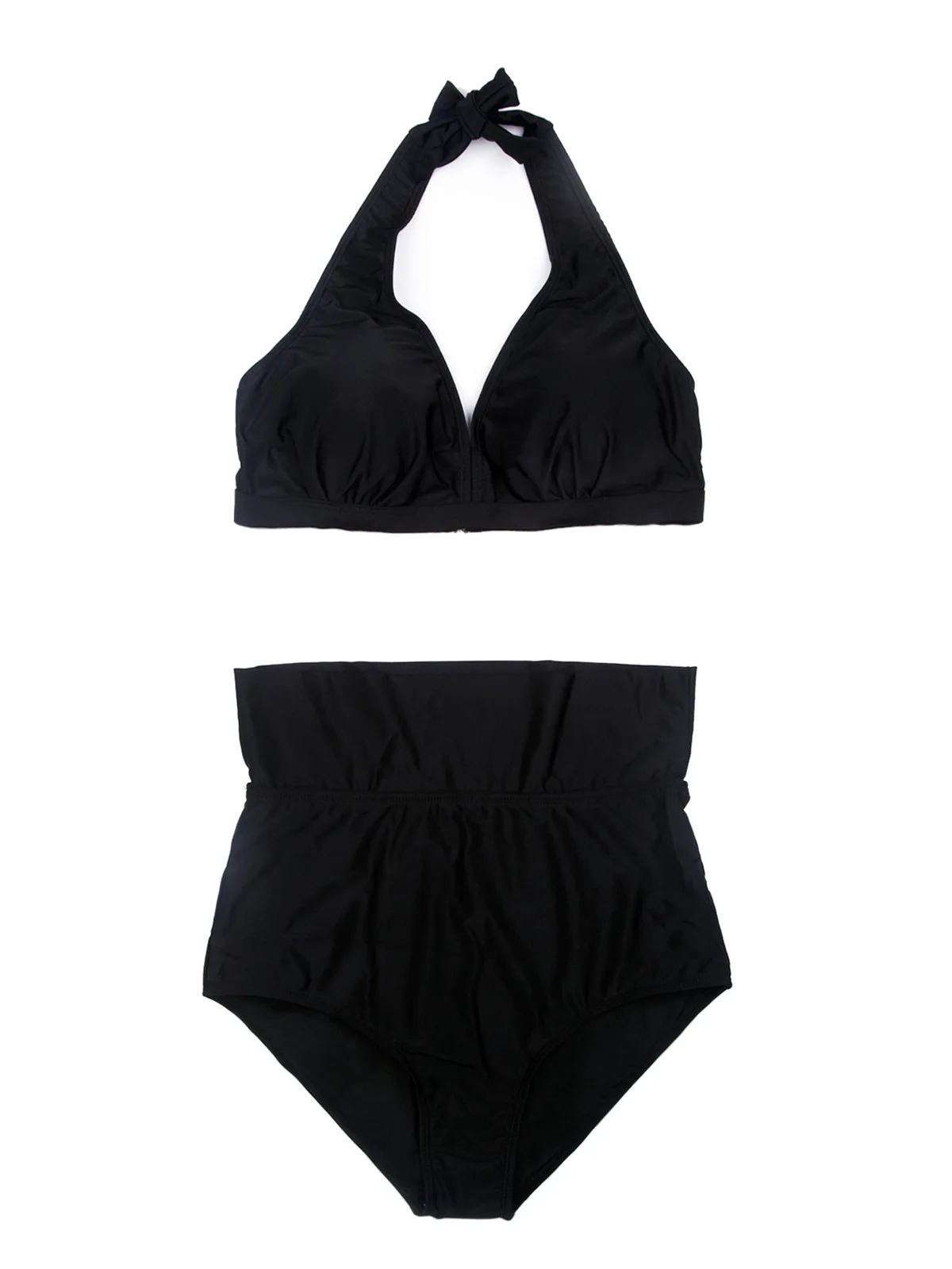 

2021 Black Plus Size Woman Swimsuit Bikini High Waist Fat Swimwear