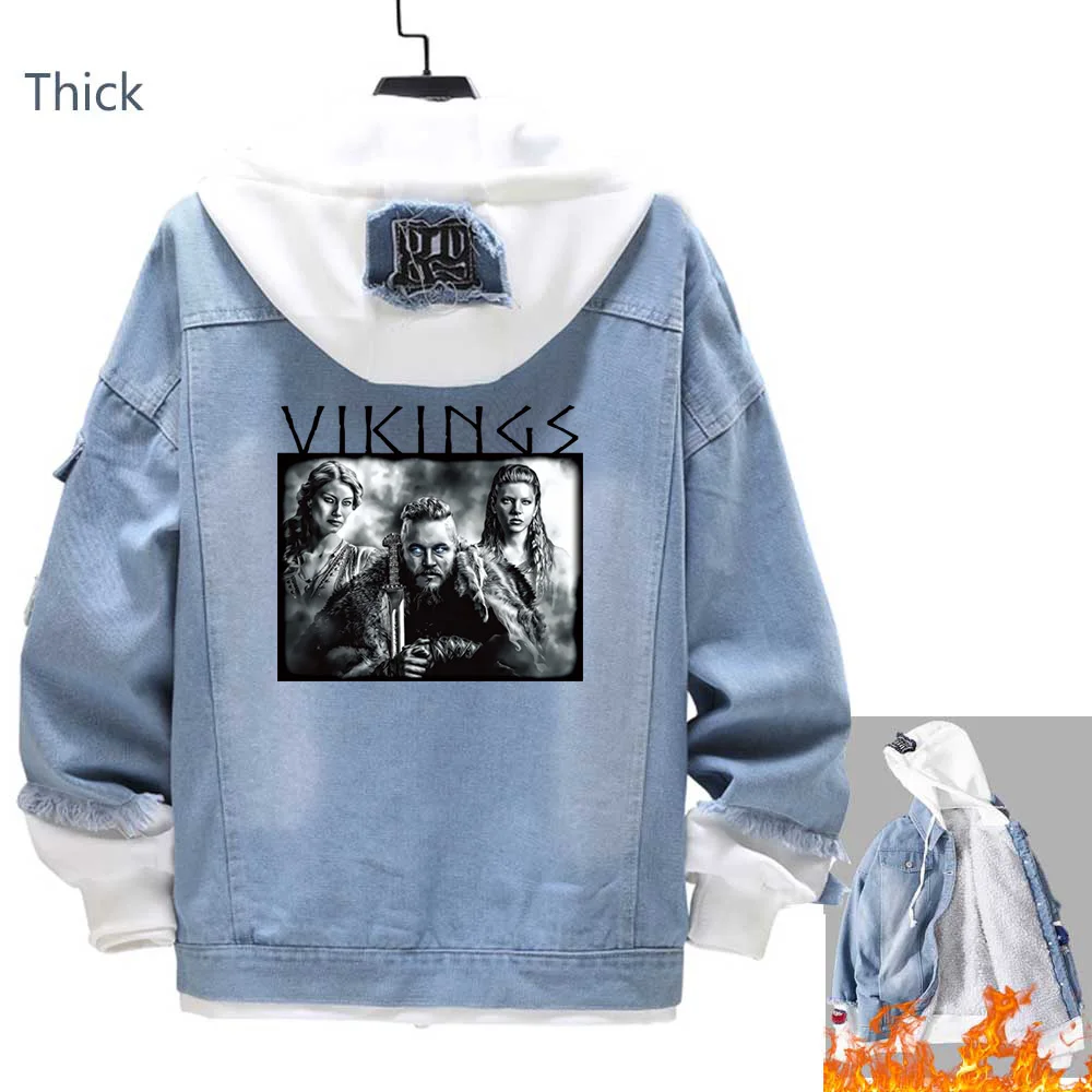 

Джинсовая куртка для мужчин, стильная одежда для пар, уличная одежда, стиль викингов, Рагнар, лотброк, Лагерта, джинсовая куртка, черная Толс...