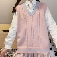 kawaii sweater vest women argyle japanese style girl autumn spring knitted tops sweet casual preppy style cute harajuku sweaters