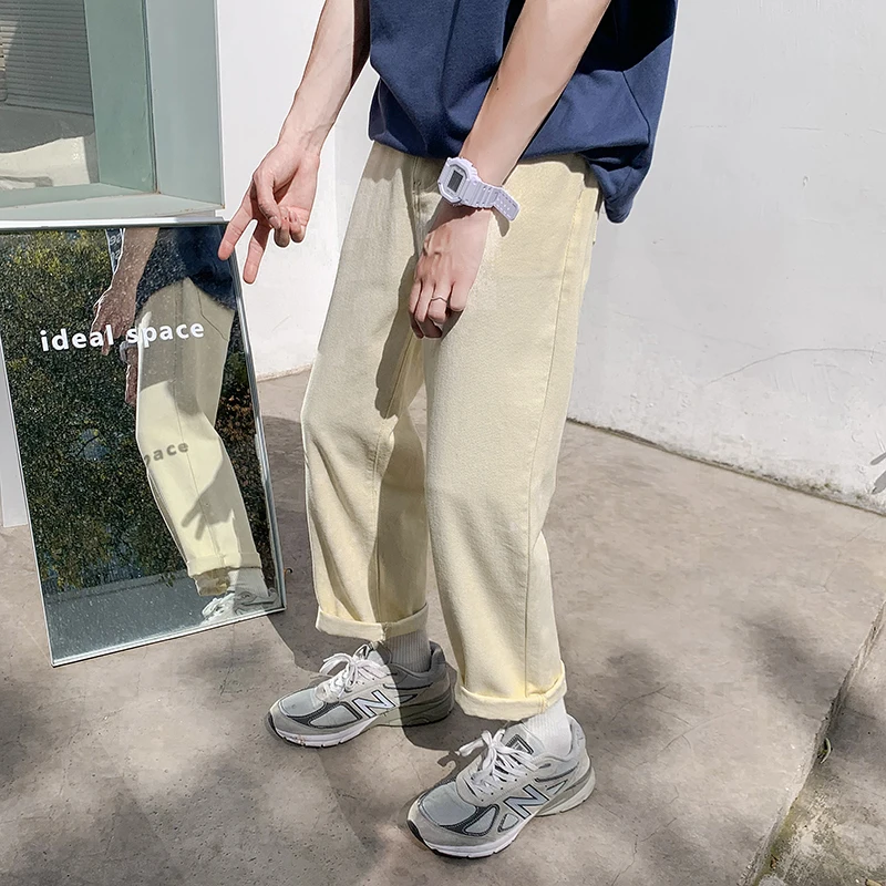 Summer Straight Jeans Men's Fashion Black Beige Biker Jeans Men Streetwear Loose Hip-hop Wide Leg Denim Trousers Mens M-2XL