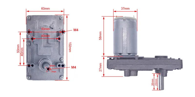 Description Picture 3 of itemWorm Gear Motor 12V Reducer 20-157RPM DC High Torque Electric Motor Metal Gear Reverse Self Lock For Automation Equipment