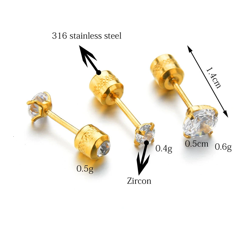 Серьги гвоздики из нержавеющей стали 316L для мужчин и женщин украшения пирсинга