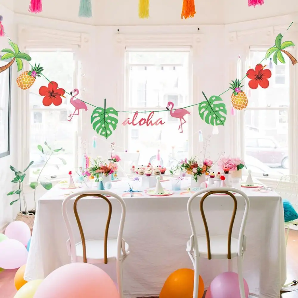 Фламинго Aloha гирлянда баннер на день рождения пляж Луау бассейн в гавайском стиле