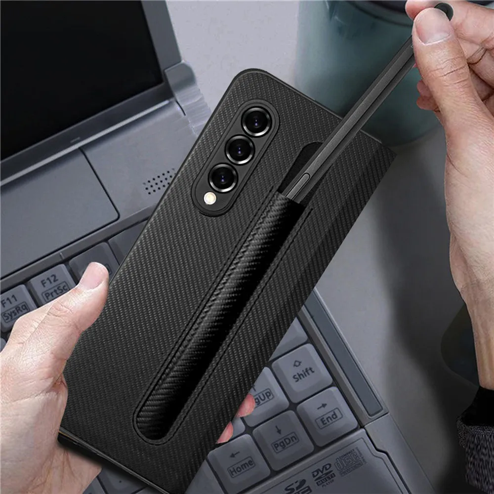 

With Pen Leather Case For Samsung Zfold3 Wallet Case Twill All-Inclusive Fold Screen Zfold3 Mobile Phone Case