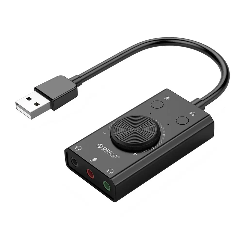 Внешняя звуковая USB-карта ORICO, портативная 2 в 1 с микрофоном, наушниками и 3 выходными портами, регулируемая громкость, для Windows/Mac/Linux