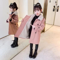 girls babys coat jacket outwear pink long style fur thicken winter plus velvet warm school formal fleece childrens clothing