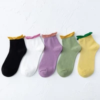 socks woman sets summer harajuku style korean fashion solid color ruffle soft girl breathable pure cotton cute calcetines