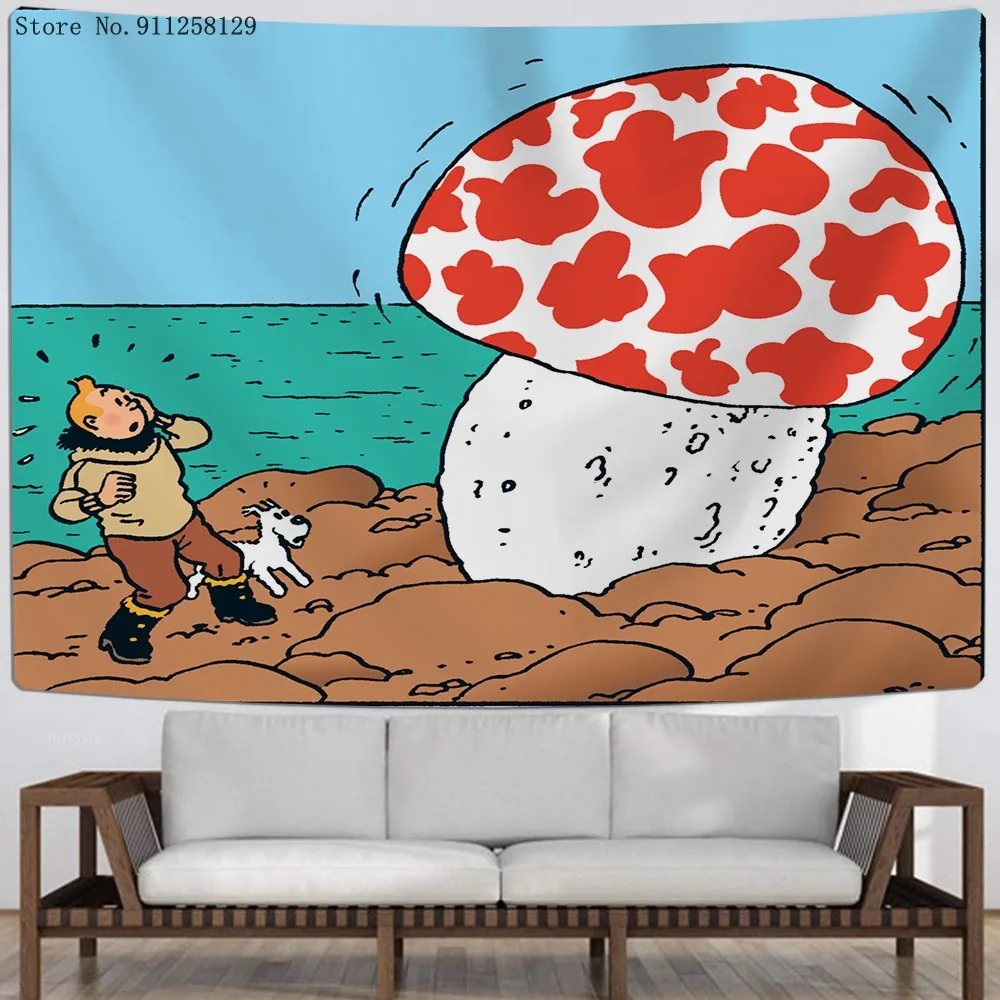 

The Adventure Of TinTin Tapestry Animation Cartoon Wall Hanging 3D Print For Teen Child Tapestry For Living Room Wall Carpet