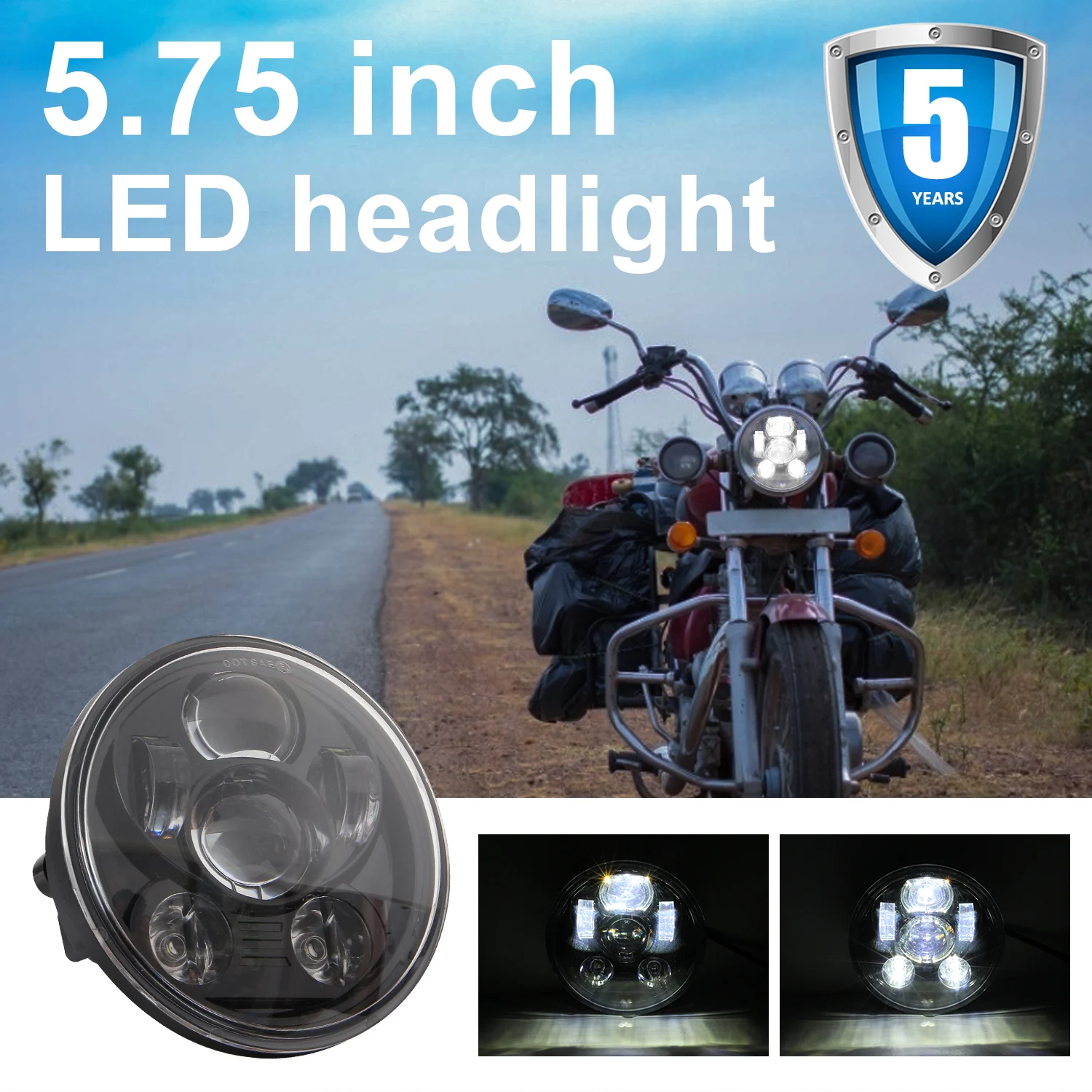 

5.75 Inch for Harley-Davidson LED Headlight for Sportster Dyna Iron 883 Touring Halo Ring High Low Beam Motorcycle Light