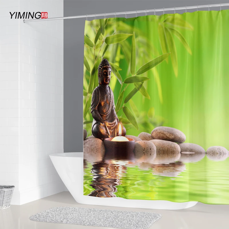 3D буддизм дзен бамбуковая галька печатная занавеска для душа Ванная комната