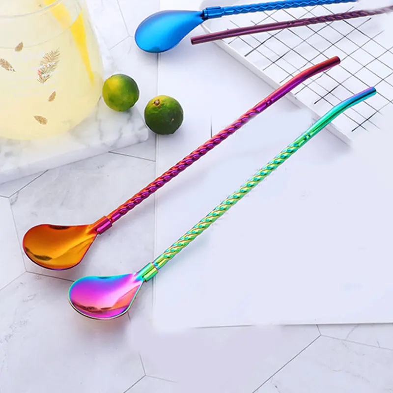 1 шт. длинная витая соломенная ложка портативная Золотая чайная Многоразовые