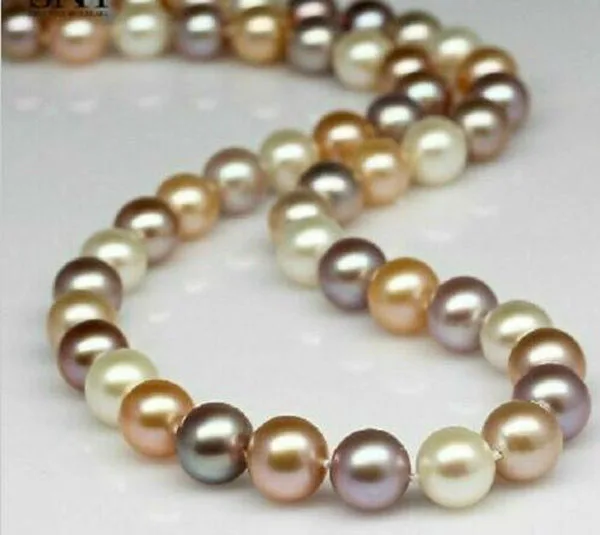 18 дюймов 9-10 мм Южная море белая розовая фиолетовая ожерелье с разноцветным