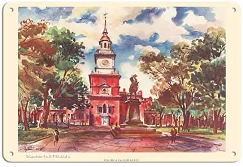 

Independence Hall, Philadelphia - United Air Lines Calendar Page by Joseph Fehér 1948 Metal Tin Sign