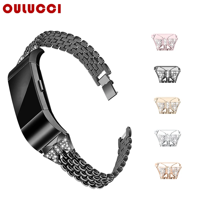 OULUCCI, Женский металлический ремешок из нержавеющей стали, для браслета FitBit charge 2, браслет, ремешок для часов, подходит для зарядки, 3 полосы