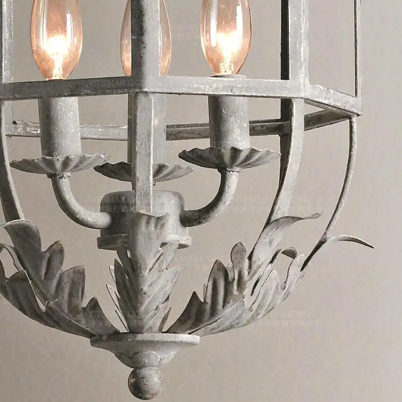 

Vintage white metal cage chandelier lighting fixture retro lantern 3/5 lights hang unique home lighting for dining room kitchen