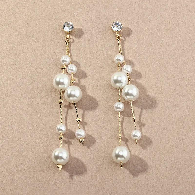 

Female Temperament Long Alloy Pearl Earring Joker Tassels Eardrop Earring