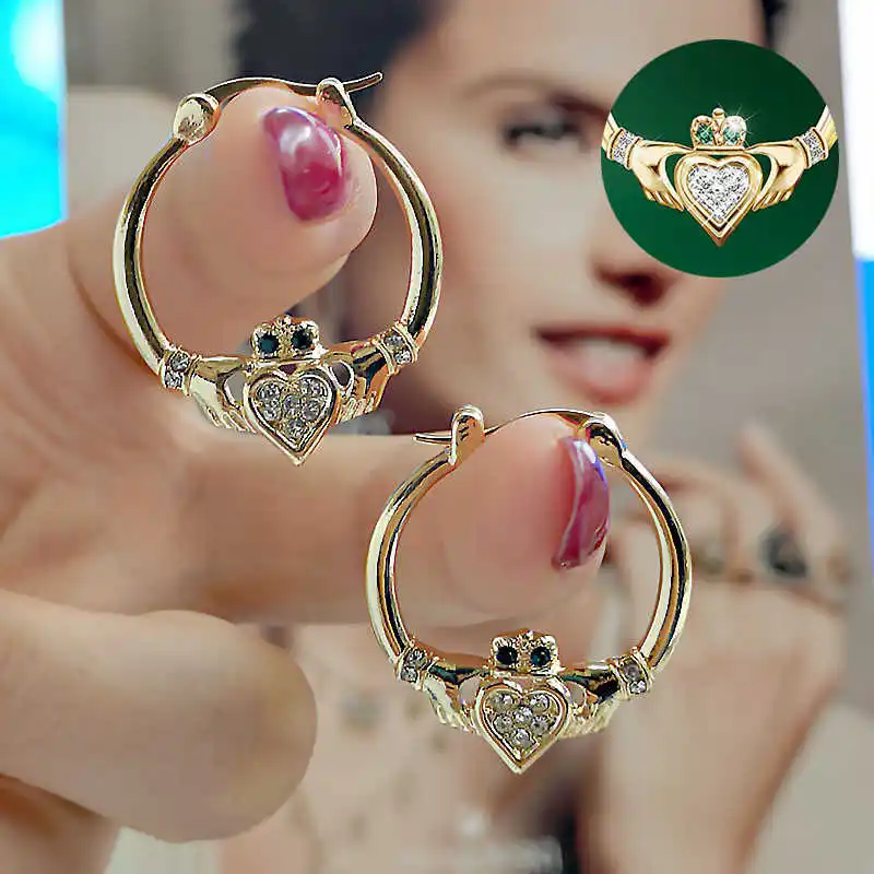 Ирландский кельтский сердце белый сапфир 14KGold свадебные серьги-кольца ювелирные