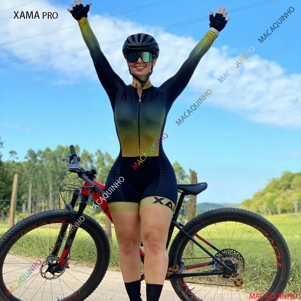 Фото XAMA Pro Женская одежда для велоспорта с длинным рукавом обезьянка велосипедный комбинезон комплект велосипедные штаны с гелем №1
